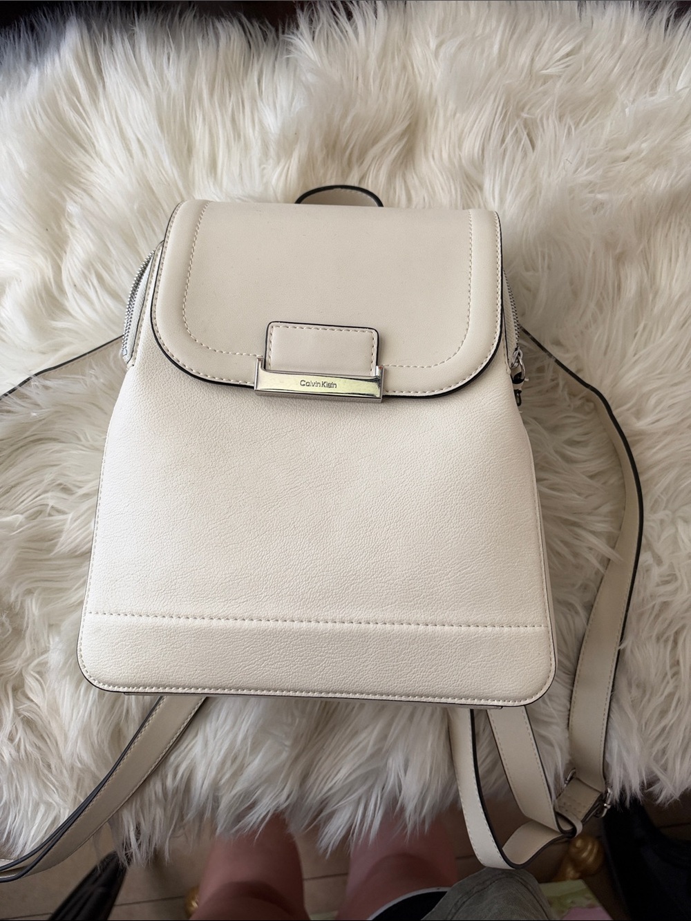 Calvin Klein Cream Leather Backpack